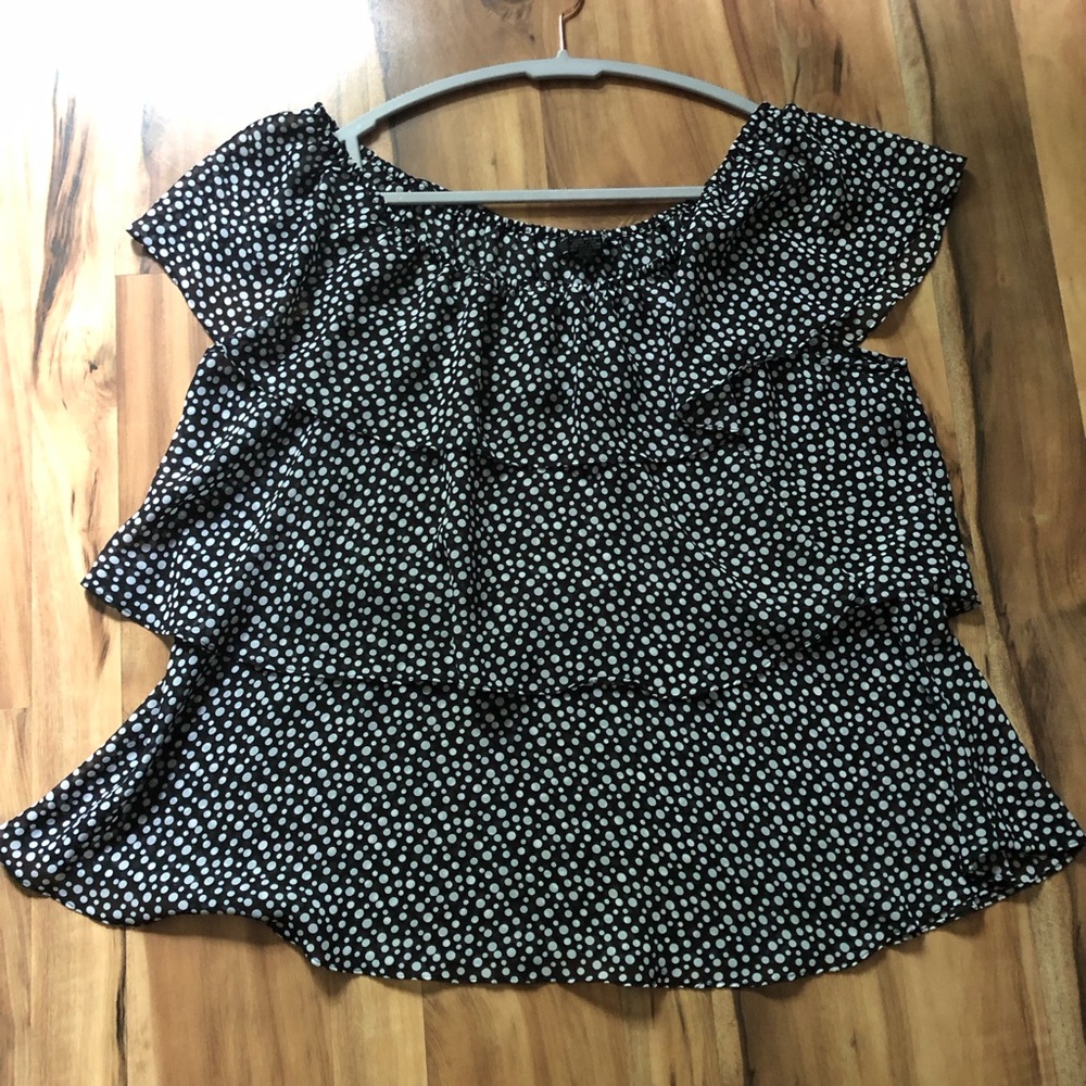 Black layered sleeveless blouse white polka dots Willi Smith size XL